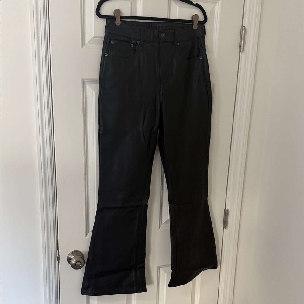 Women's Black Leather Flared Pants